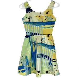 Aqua Brand Retro Fit & Flare Mini Dress Small Geometric Print Skater Barbie Core